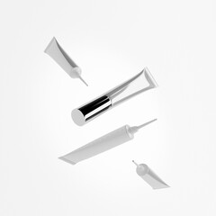 metallic nozzle tip tube packaging, luxury aluminum makeup soft tube container, aluminum laminate makeup packaging with chromatic screw cap mcokup template, aluminum eye cream squeeze tube container