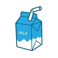blue box milk with straw vector illustration cartoon