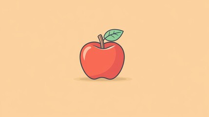 Flat cartoon-style red apple on beige background.