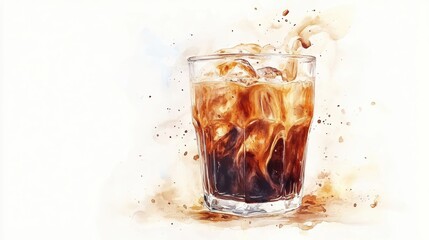 Watercolor Iced latte in Plastic cup,caramel,milk coffee,Hand painted watercolor set with coffee drinks for cafe menu,Stunning Coffee Watercolor Paintings with Clipart Elements,copy space.