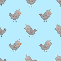 Cute Watercolor Woodland Birds Seamless Pattern, Autumn Forest Elements, Whimsical Baby Bird Watercolor Pattern, Adorable Friends for Kids