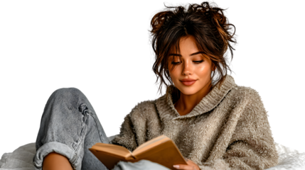 Woman reading a book cozy autumn or winter scene