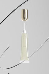 translucent soft tube packging with golden screw cap mockup, cosmetic squeeze tube packaging with nozzle tip applicator, makeup soft tube packaging with metallic cap mockup, eye cream serum product