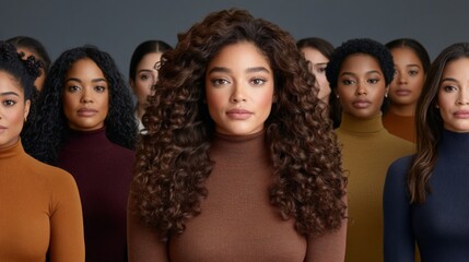 Obraz premium Diverse group of women with various hairstyles and skin tones in a portrait