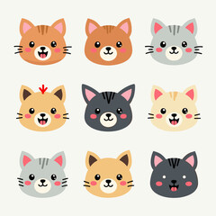 Fototapeta premium Cute cartoon cat vector faces, for kids design