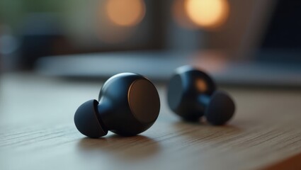 Translation earbuds. watch TWS Anc Audiophile Style Gaming Donerton App Tronsmart Shokz Wireless black on wooden table, modern te