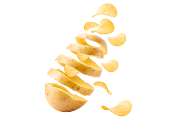Flying Potato Chips Isolated on Transparent Background
