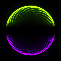 Green and violet glowing neon spiral wavy lines abstract technology background. Futuristic concept vector design