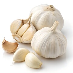 Obraz premium Whole Garlic Bulbs and Peeled Cloves Isolated on White Background