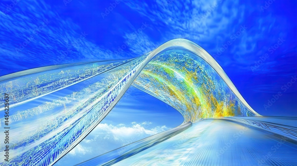 Poster abstract curved bridge under a blue sky conceptual design for architecture travel infrastructure con