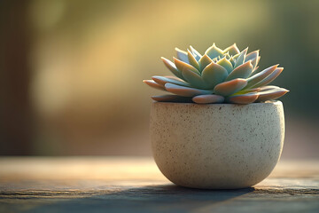 Small Green Succulent in a Speckled Pot on Wooden Table