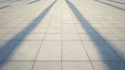 Shadow of a building on a tiled floor.