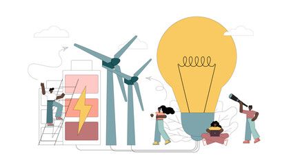 Alternative energy sources. Wind energy. Wind turbines. Conserving the planet's resources.eps