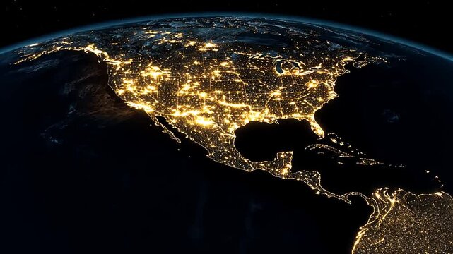 Night Lights illuminate the earth from space showing urban glow across North America - Powered by Adobe