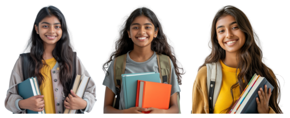 PNG Smiling student holding colorful books, transparent background