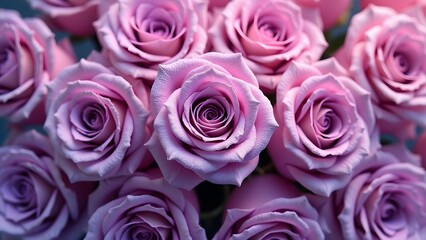 Obraz premium Close-up of a Bouquet of Purple Roses in Full Bloom: A Floral Still Life