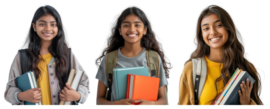 PNG Smiling student holding colorful books, transparent background