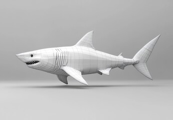 3D Model of a Shark Wireframe Design with Detailed Mesh Structure and Realistic Proportions in a Minimalist Environment