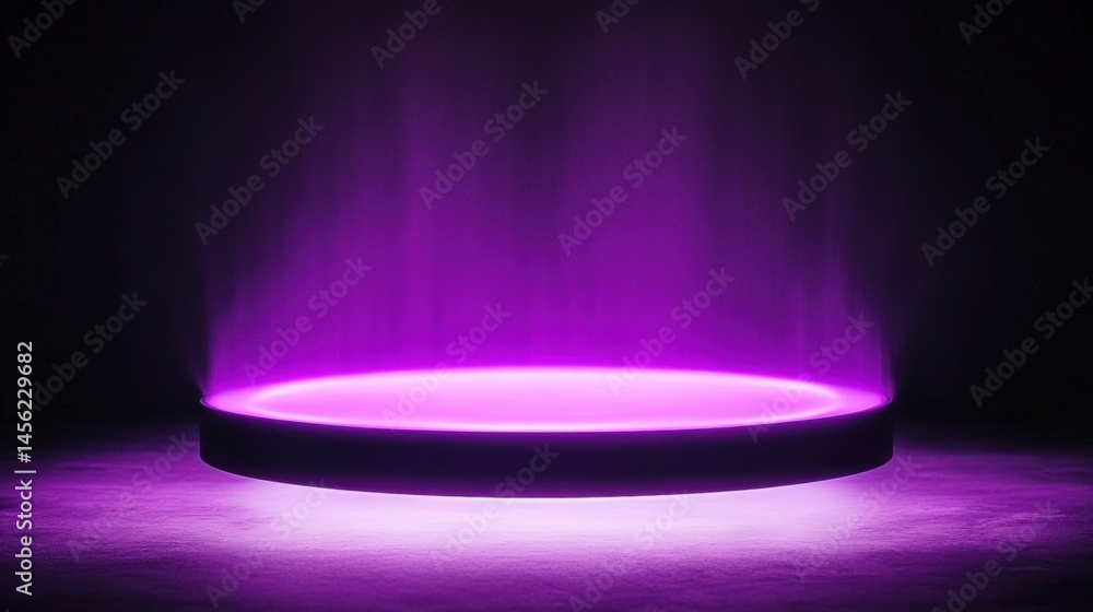Poster a purple light source casting a glow on a circular platform.