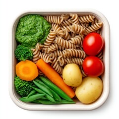 Wholesome Vegan Pasta Bowl with Pesto, Vegetables, and Potatoes