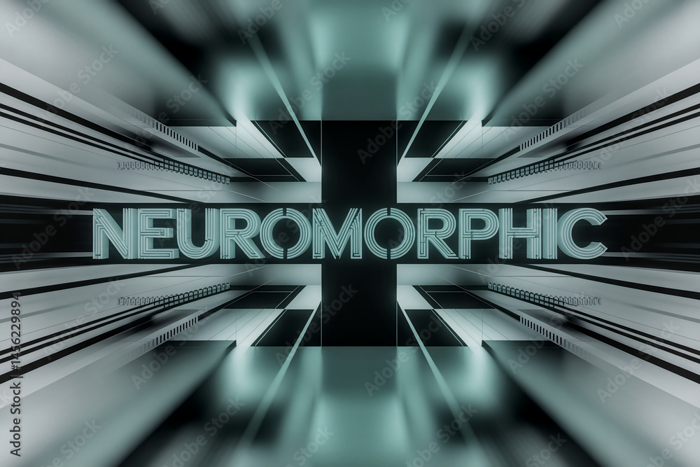 Poster neuromorphic text in futuristic digital abstract background.