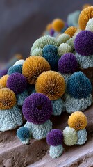 Microscopic Marvel: Unveiling the intricate, vibrant world of tiny, colorful spheres nestled together, their unique textures and shapes inviting a closer look.