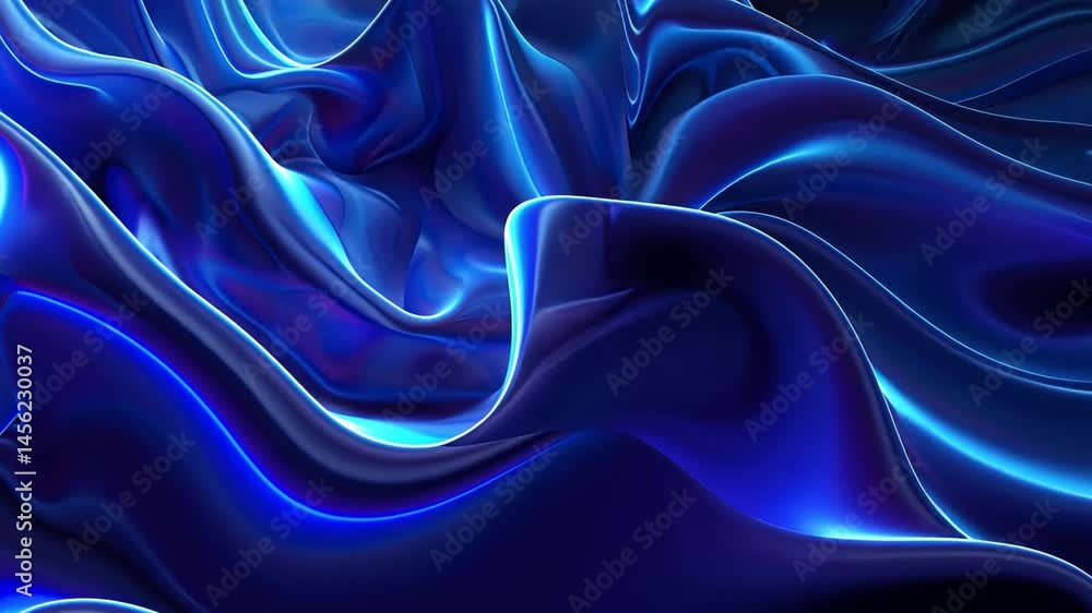 Poster mesmerizing abstract of flowing blue fabric with smooth curves, light reflections, and vibrant textu