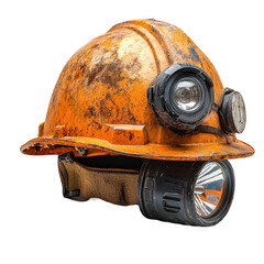 Mining hard hat with lights construction safety equipment for miners work on transparent background