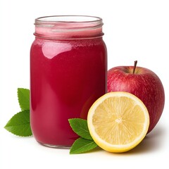 Refreshing Apple and Lemon Juice in a Jar, garnished with fresh leaves. A vibrant and healthy drink.