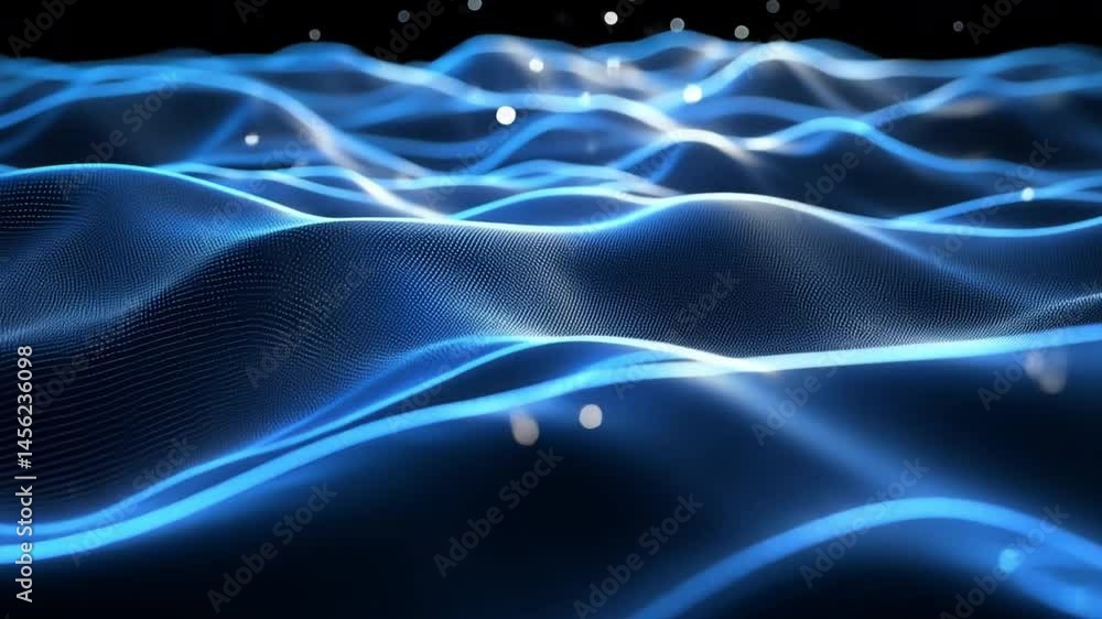 Poster mesmerizing digital wave pattern in fluid shades of blue, creating sense of depth and movement, abst
