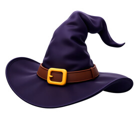 Purple Witch Hat with Brown Belt and Buckle, Transparent Background