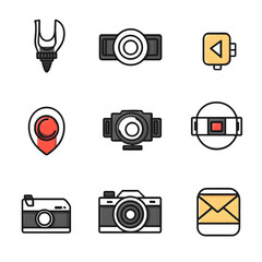 Video thin line icons set. Camera, player, live, production, game symbol. Vector --v 6.1 --s 750 --raw