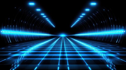 Futuristic grid neon illuminated space representing digital technology cyberspace virtual reality abstract metaverse dark background