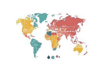 World map with colored regions