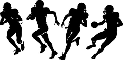 American Football Player Silhouette Vector Bundle – Quarterback, Running, Catching, Throwing Poses