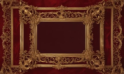 Intricate gold scrollwork frame on deep crimson velvet ,  background,  classic,  aesthetic