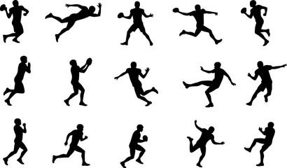 American Football Player Silhouette Vector Bundle – Quarterback, Running, Catching, Throwing Poses