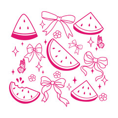 Hand Drawn Watermelon and Bow vector