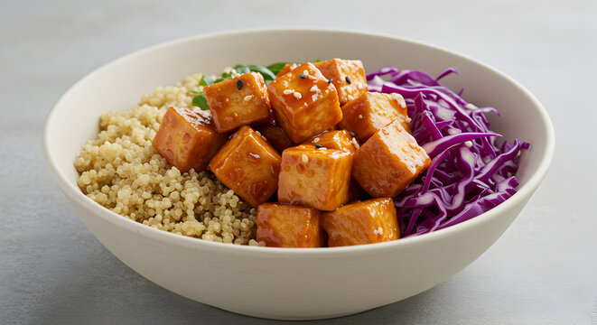 Delicious Tofu Quinoa Bowl With Red Cabbage for Healthy Eating