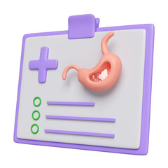 3d check list for health gastric disease isolated. health check report concept, 3d illustration render