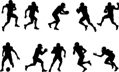 American Football Player Silhouette Vector Bundle – Quarterback, Running, Catching, Throwing Poses