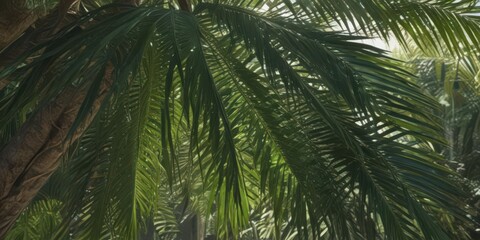 Deep emerald palm fronds, intricate veins, sunlit canopy , vibrant, stock image, details