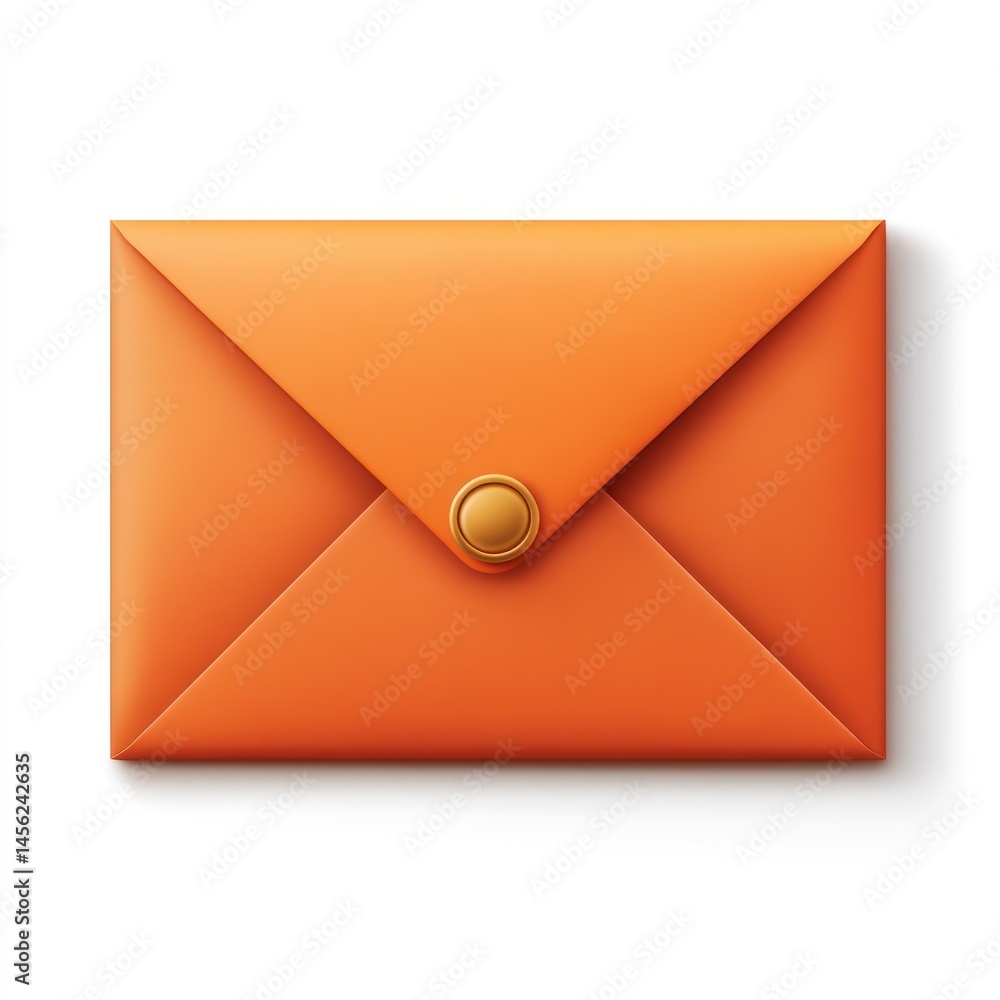 Poster orange envelope with button closure on a white background for creative design and communication need