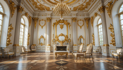 Obraz premium Grand Ornate Room Interior with Gold and White Details