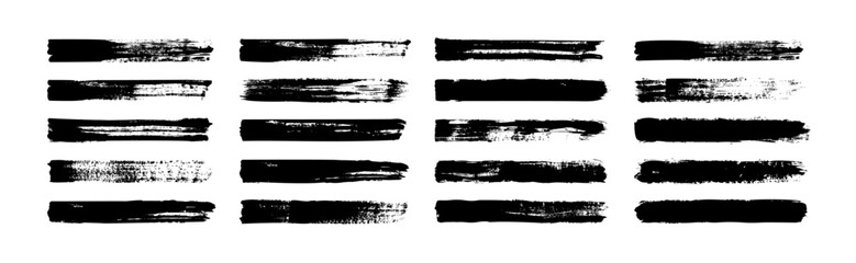 Brush stroke. Black paintbrush. Hand drawn horizontal textured grunge lines for text. Grange marker texture. Thick paint shapes, long highlight banners, ink brushes. Vector set © Foxy Fox