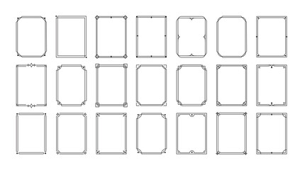 Simple line frames. Double stroke borders. Decorative outline geometric rectangle frame for wedding invitations. Thin line templates for greeting posters and photo cards. Vector set