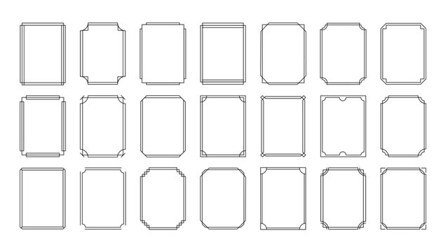 Simple decorative frame. Double stroke border. Decor thick line geometric frames for invitation, postcard, poster, web design. Vintage linear templates for text, lettering. Vector set