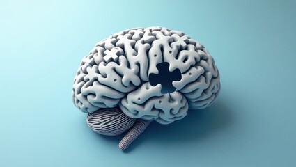 Naklejka premium 3D Render of Human Brain with Missing Puzzle Piece Conceptual Image of Neurological Disorder Mental