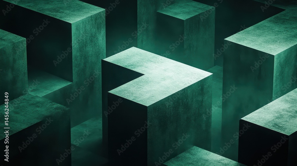 Poster abstract directional arrow navigating through cubes symbolizing future orientation and strategic nav