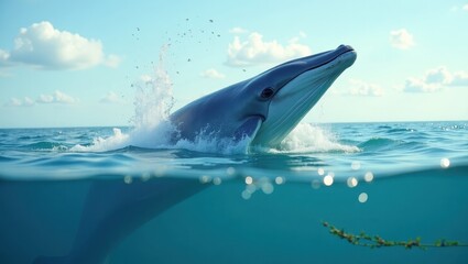 Majestic Bryde s Whale Breaching Ocean Surface Underwater View Wildlife